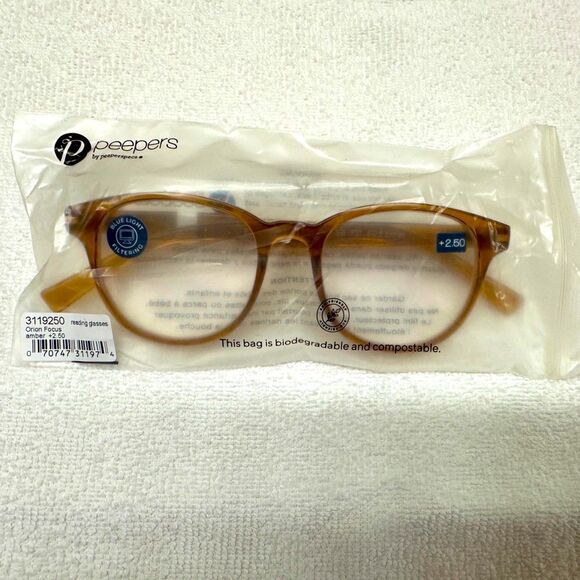 Peepers Orion Amber Readers Blue Light Blocking Reading Glasses 2.50 • NEW •